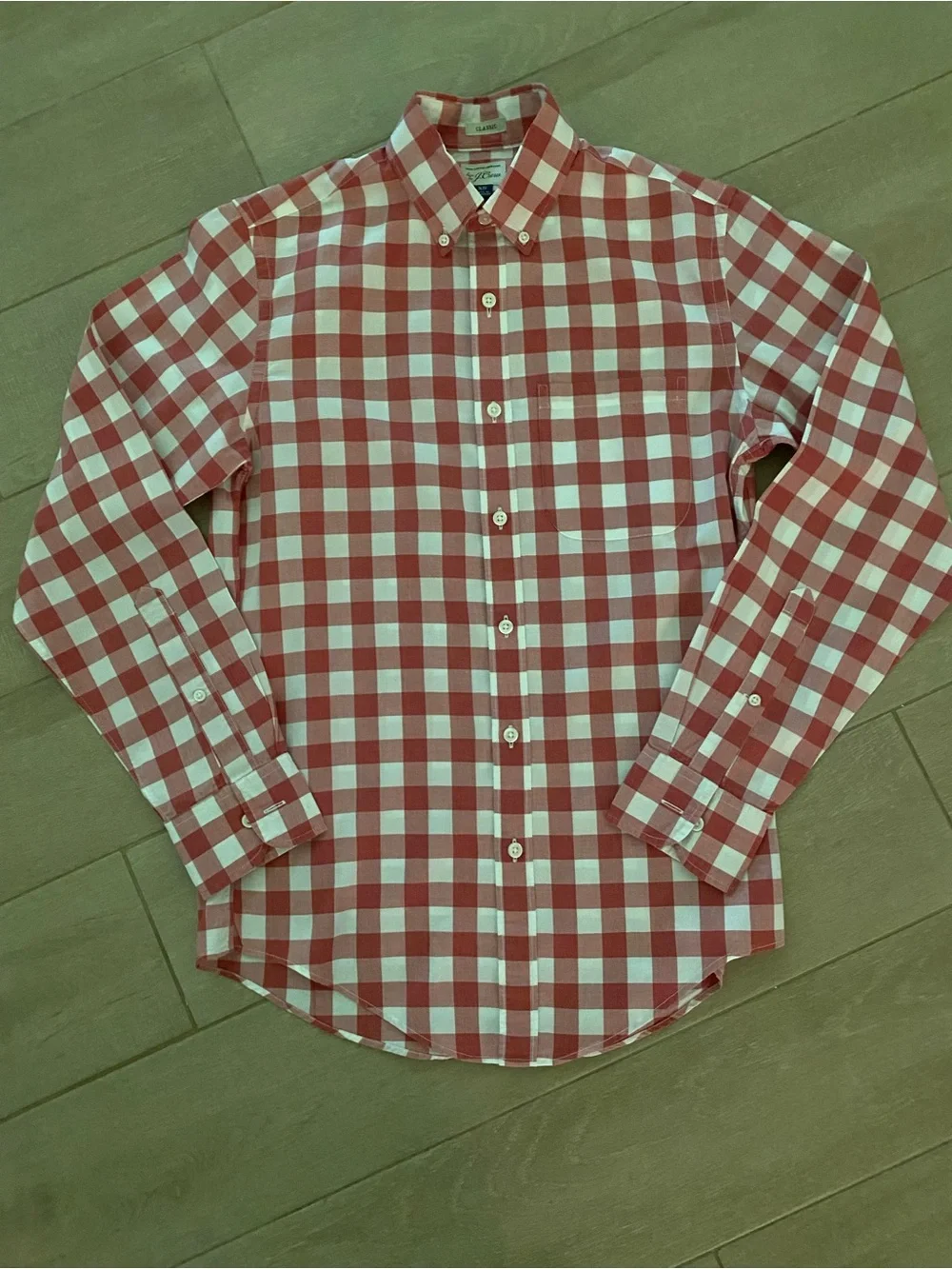 J. Crew Red and White Gingham Button-Down Shirt